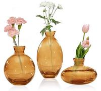 Lot de 3 mini-vases en verre, petits vases en forme de diamant vendus en vrac, mini-vases de table, bouteilles vintage pour la décoration de table, décoration de mariage, réception, (3, ambre)