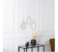 Miroir décoratif à suspension, motif goutte, finition or, collection SixtE, lot de 3