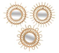 Lot de 3 Miroirs Muraux Rotin ""Soleil"" 28cm Beige