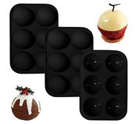 Lot de 3 Moule Demi Sphère Silicone, Moule Silicone Pâtisserie 6 Cavités pour Boule de Chocolat, Dome Mousse, Gâteau et Gelée, Moules Silicone Demi-Sphère de Qualité Alimentaire - Noir