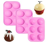 Lot de 3 Moule Demi Sphère Silicone, Moule Silicone Pâtisserie 6 Cavités pour Boule de Chocolat, Dome Mousse, Gâteau et Gelée, Moules Silicone Demi-Sphère de Qualité Alimentaire - Rose