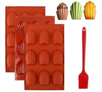 Lot de 3 Moule Madeleine Silicone, Silicone Moulle de Madeleines Cuisson à 9 Trous Forme de Coquille Antiadhésifs Madeleine Plaque