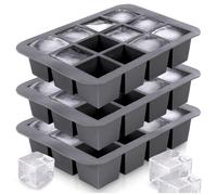 Lot de 3 Moules à glaçons carrés - Silicone souple - 19,5x14x4 cm - Noir