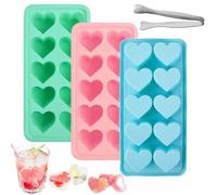 Lot de 3 Moules à Glaçons en Forme de Cœur, Moules en Silicone pour Glaces, Chocolat, Pudding (Ensemble de Couleurs Rose, Vert et Bleu)