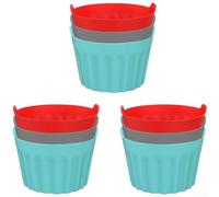 Lot de 3 moules à muffins réutilisables en silicone avec poignées pour friteuse à air comprimé - Moules à cupcakes antiadhésifs de 6,5 cm - Rouge, gris, bleu, noir (rouge)