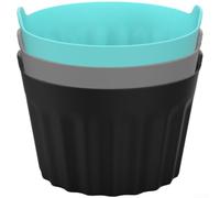 Lot de 3 moules à muffins réutilisables en silicone avec poignées pour friteuse à air, four, micro-ondes, 6,5 cm, rouge, gris, bleu, noir