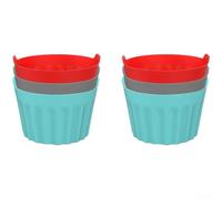 Lot de 3 moules à muffins réutilisables en silicone pour friteuse à air comprimé - Moules à cupcakes avec poignées - Passe au lave-vaisselle - 6,5 cm de profondeur (rouge)