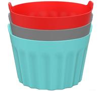 Lot de 3 moules à muffins réutilisables en silicone pour friteuse à air comprimé - Moules à cupcakes avec poignées - Passe au lave-vaisselle - 6,5 cm de profondeur (rouge)