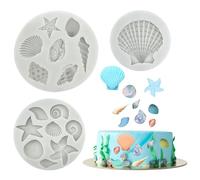 Lot de 3 moules en silicone - Moules à fondant avec motifs marins - Animaux marins - Kit de bricolage pour chocolat maritime, fudge, décoration de gâteau, glaçons, fait main
