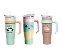 Lot de 3 mugs de Transport XXL Kawaii 1,2L - Boissons Chaudes ou Froides - Couvercle étanche multi ouvertures