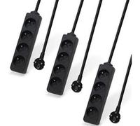 Lot de 3 multiprises rallonge 5m Waytex bloc 4 Prises 16A 2P+T câble longueur 5,00m, Sécurité enfant, CE NF, Noire Noir G