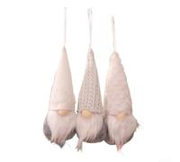 Lot de 3 nains de Noël à suspendre pour mini décorations de Père Noël scandinaves en feutre doux et peluche chapeaux tricotés Couleurs assorties 17 x 6 cm Facile à installer (costume blanc)