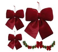 Lot de 3 nœuds de couronne de Noël en velours 3D | Décorations de Noël pour l'intérieur de la porte d'entrée, voiture, anniversaire, extérieur, garage, cheminée, mur, scie