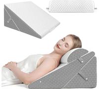 Lot de 3 oreillers orthopédiques réglables 10 en 1 Linomag®, forme triangulaire, pour un sommeil réparateur, un soutien postopératoire et un soutien du dos, de la nuque et des jambes, housse amovible