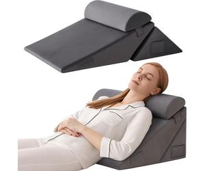Lot de 3 oreillers orthopédiques réglables 10 en 1 Linomag®, forme triangulaire, pour un sommeil réparateur, une convalescence postopératoire et un soutien du dos, de la nuque et des jambes, housse am