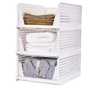 Lot de 3 Organisateur Armoire Vetement Organisateur Tiroir Empilable Rangement Dressing Organisateur Plastique Boite Rangement Vetement pour Chambre, Penderie (3 PACK-L, 33.5*42.5*55.5 cm)