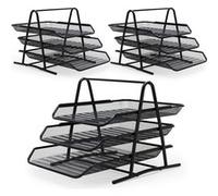 Lot de 3 Organisateurs de Bureau Waytex 3 Corbeilles à Courrier Coulissantes en Métal Perforé Noir Noir G