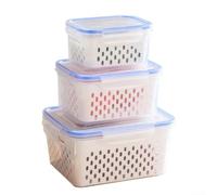 Lot de 3 organiseurs de réfrigérateur - Boîtes de rangement étanches avec passoire pour baies vertes - Boîtes d'organisation transparentes 22 x 16 x 12 cm (A bleu)