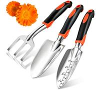 Lot de 3 outils de jardinage en aluminium robuste avec poignées souples, râteau à main antidérapant, truelle et pelle à désherber pour jardiniers, cadeau de jardinage