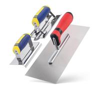 Lot de 3 Outils pour Béton en Acier Inoxydable, Truelle de Finition Plate, Bordureuse et Rainureuse à Main pour Béton avec Poignée