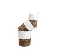 Lot de 3 Paniers bicolores en jonc et papier tressés - Beige et Blanc