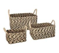 Lot de 3 paniers de rangement à anses en osier coloris naturel et noir