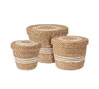 Lot de 3 paniers de rangement en jonc de mer - 37, 32, 26 cm - En jonc de mer avec couvercle - Panier de rangement polyvalent - Naturel