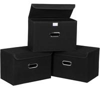 Lot de 3 paniers de rangement pliables en tissu avec couvercle, couleur noire, dimensions : 37,8 x 24,9 x 24,9 cm