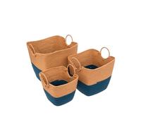 Lot de 3 paniers de rangement pour chambre - set de 3 paniers porte-magazines et jouets pour salon, en osier, 37 x 32,5 x 36 cm, 32 x 28 x 29,5 cm, 26,5 x 23 x 25 cm, bleu et beige