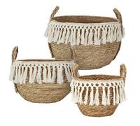 Lot de 3 paniers de rangement tressés 33x28x33 cm collection ADELAIDE marron et blanc