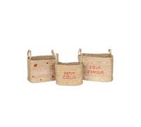 Lot de 3 paniers en osier assortis motifs cœur - Beige