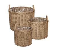 Lot de 3 Paniers en Rotin PE avec Poignées Ronds Marron Naturel Pendula