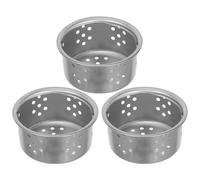 Lot de 3 paniers filtre d’évier 3 pouces en acier inoxydable à maille | Couleur argentée, cuvette profonde avec poignée, retient les restes et débris, facile à nettoyer et à remplacer