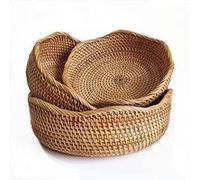 Lot de 3 paniers ronds en rotin artisanal