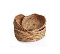 Lot de 3 paniers ronds en rotin artisanal