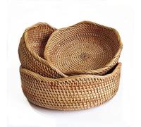 Lot de 3 paniers ronds en rotin artisanal