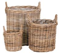 Lot de 3 paniers Sema en rotin kubu naturel avec poignées - Tailles assorties
