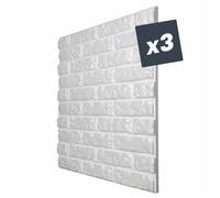 Lot de 3 Panneaux muraux - DECOON - Décoratif 3D - Polystyrène - Effet Briques - 60x60x2,5 cm - 1,08m2