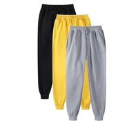 Lot de 3 Pantalons Sport Femme/Homme Ceinture Elastique avec Bas cintré Pantalons Long Uni-Couleur avec Poche À Cordon De Serrage Joggers Casual Pants pour Gym Sport Jogging Running
