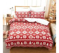 Lot de 3 parure lit Noël housse couette 2 taies oreiller coton ,Fêtes | 2026 Père Noël renne parure 200X220cm housse couette 2 taies oreiller, entretien facile lavable comme cadeau(135*200cm)