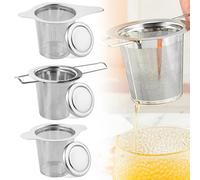 Lot de 3 passoires à thé en vrac en acier inoxydable avec couvercle et passoire, infuseur à thé fin avec poignées pliables pour théière, tasse, tasse à thé, passe au lave-vaisselle