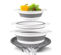 Lot de 3 passoires pliables avec base drainante, rondelle pliable pour pâtes, nouilles, fruits, légumes, économise de l'espace pour la maison et la cuisine
