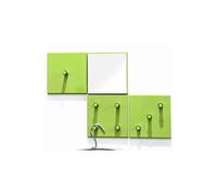 Lot de 3 patères murales en métal coloris vert + 1 miroir - Longueur 15 x Hauteur 15 x Profondeur 6 cm --