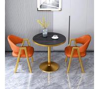 Lot de 3 petites tables de salle à manger rondes en imitation marbre pour 2 personnes, pour cuisine, petit déjeuner, dîner, conférence (60 cm, orange)