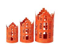 Lot de 3 Photophores Maison "Simon" 35cm Orange