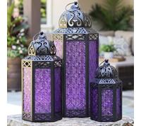Lot de 3 photophores marocains décoratifs en métal pour Le Ramadan, la décoration intérieure, la terrasse extérieure, Violet