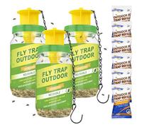 Lot de 3 pièges à mouches d'extérieur avec 6 recharges d'appâts naturels | Attrape-mouches extérieur suspendu pour terrasse, jardin, verger, cour, ranch et ferme équestre