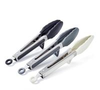 Lot de 3 Pince Cuisine Silicone, 23cm Pince Barbecue inox avec Embouts en Silicone, Pince Plancha pour Griller, Barbecue, Buffet(Noir, Blanc, Gris)