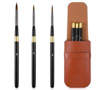 Lot de 3 pinceaux aquarelle de voyage avec pochette en cuir - Pinceaux d'artiste - Pinceaux de peinture aquarelle portables et compacts - Kit d'aquarelle de voyage pour peinture de détail et peinture