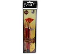 Lot de 3 pinceaux d'Art - Éventail n 4 - Rond n 0 - Plat n 0 - AMT MULTICOLORE G